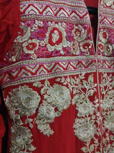 Red Embroidered Shirt With Pajami