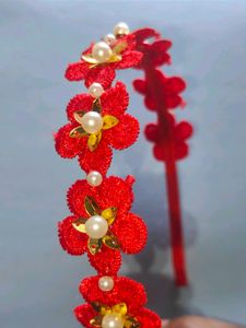 Handmade Red Floral Pearl Headband