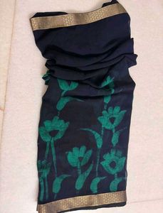 Navy Blue Floral Saree