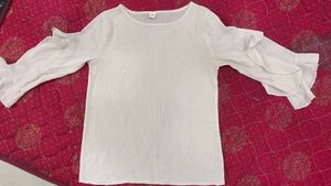 White Ruffle Sleeve Top