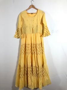 Yellow Printed Long Kurta(Women’s)