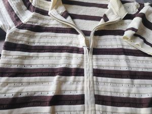 Striped Zip Up Polo Shirt