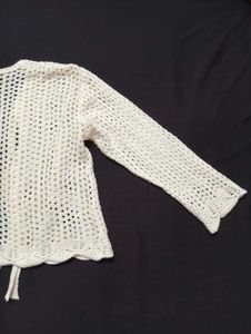 Crochet Front Knit Tie Cardigan(XS)