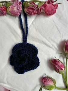 Hand-Crocheted Deep Blue Floral Keychain