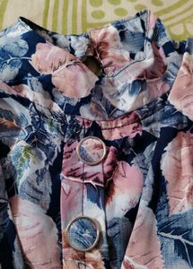 Falred Cute Leafprint Pink Blue Midi Dress