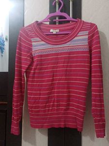 Pink Striped Long Sleeve Sweater