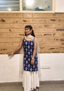 Navy &amp; White Kurta Sharara Set