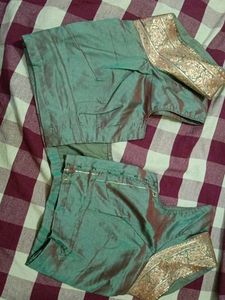 Green &amp; Gold Embellished Saree With Blouse
