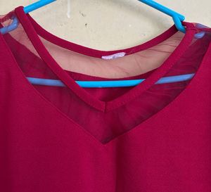 Burgundy Mesh Yoke Top