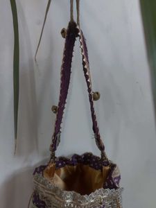 Purple &amp; Gold Embellished Potli bag