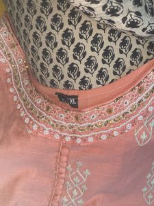 Designer Peach Embroidered Kurti With Dupatta