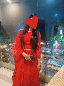 Red  Crop Top With Skirt