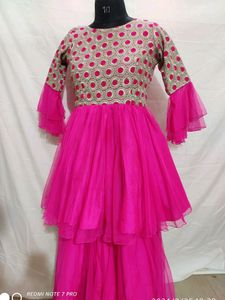 Hot pink Heavy Top With Net bottom And Garara