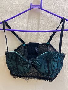 34B Sea Green &amp; Black Padded Underwired Lace Bra