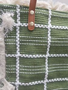 Green Woven Tote Bag with Tassels