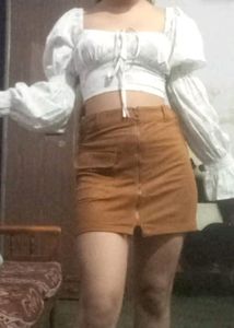 Brown Front Zip Nd Pocket Short Skirt ..Size S