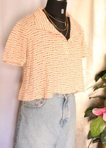 Zara Vintage Cropped Patterned Polo Shirt