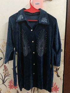 Elegant Dark Blue Velvet Cord Set