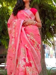 New Peach Color Organza Saree