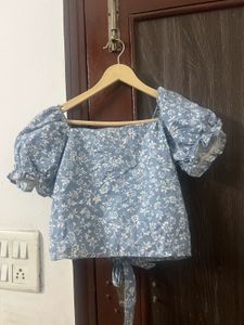 Sky Blue Floral Crop Top
