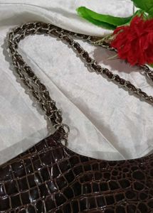 Faux Crocodile Chain Strap Tote