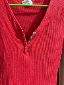 Red Ribbed Long Sleeve Top