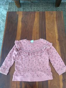 Pink Heart Print Ruffle Sweatshirt