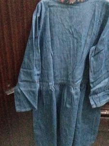 Denim Dress with Floral Details