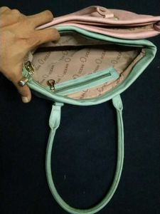 Leatherite Dual Color Bag _ Rosemary Pista Green