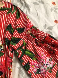 Red Floral Top With Deep Back