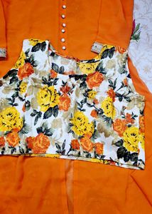 Orange Floral Palazzo Co-Ord Set For Women