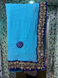 Light Blue Heavy Border Saree