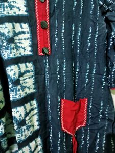 Navy Blue &amp; red printed kurta ethnic batik