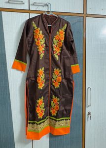 Brown Embroidered Kurti