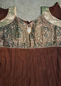Brown &amp; Gold Anarkali Dress