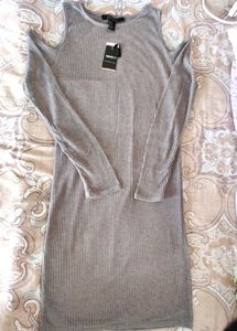 Women Grey Melange Self-Striped Sheath Dress