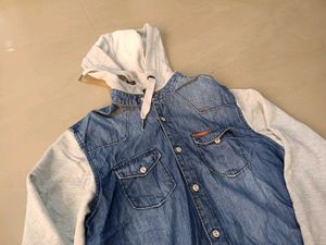 Denim Hoodie Shirt, S Size