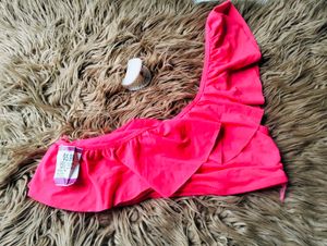 H&amp;M bright pink, one-shoulder swimsuit top