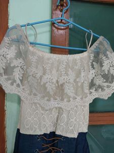 A Beautiful Combination Of Denim &amp; Net Fabric