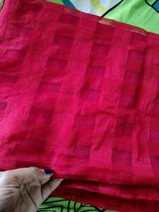 Cotton Red Saree With Golden Border