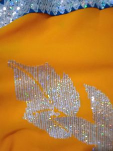 Yellow Sequence Saree with Blue Border