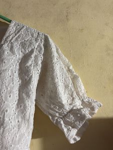 White Eyelet Tie Front Top
