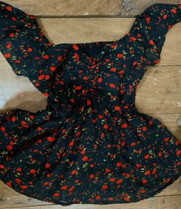 Floral Print Ruffle Mini Dress Black