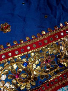 Blue &amp; Red Embroidered Sari with Blouse