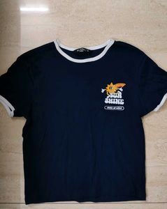 Navy blue Cute Graphic crop tee (size-s)