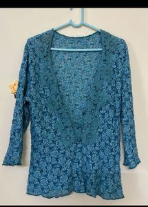Elegant Teal Floral Lace Cardigan Top