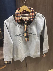 Blue Sweatshirt with Plaid Collar