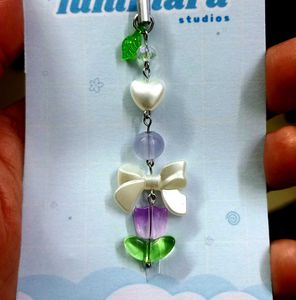 💜🌷 Purple Tulip Phone Charm with Pearl Bow 🎀✨