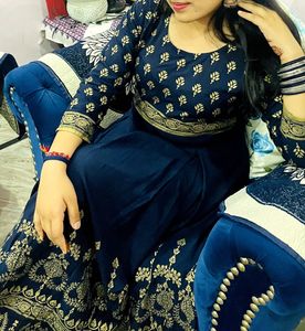 Blue &amp; Golden Anarkali Long Kurti For Wedding