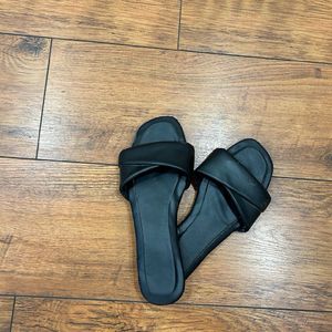 Black Padded Slide Sandals
